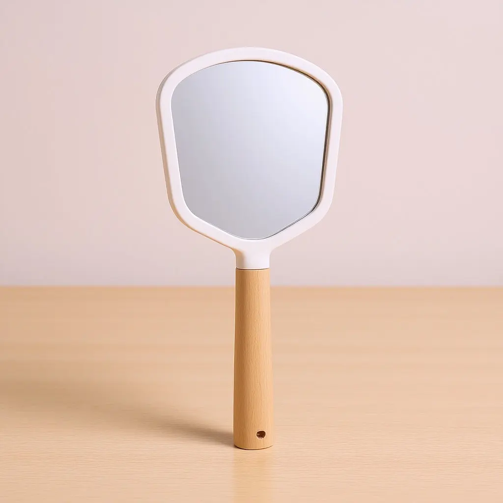 

1Pcs Portable Handheld Makeup Mirror Solid Wood Handle High Definition Mirror Travel Makeup Accessory for Men Women