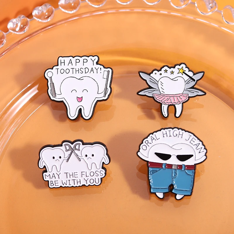 14 Style Tooth Enamel Pins Dentist Dental Nurse Brooches Lapel Badges Fun Encouraging Tooth Fairy Jewelry Gift for Kids