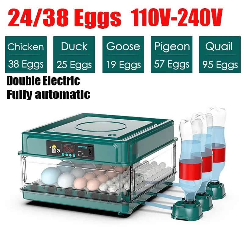 

24/38 Eggs Fully Automatic Intelligent Double Electric Incubator Household Chicken Duck Goose Pigeon Peacock Parrot Incubator