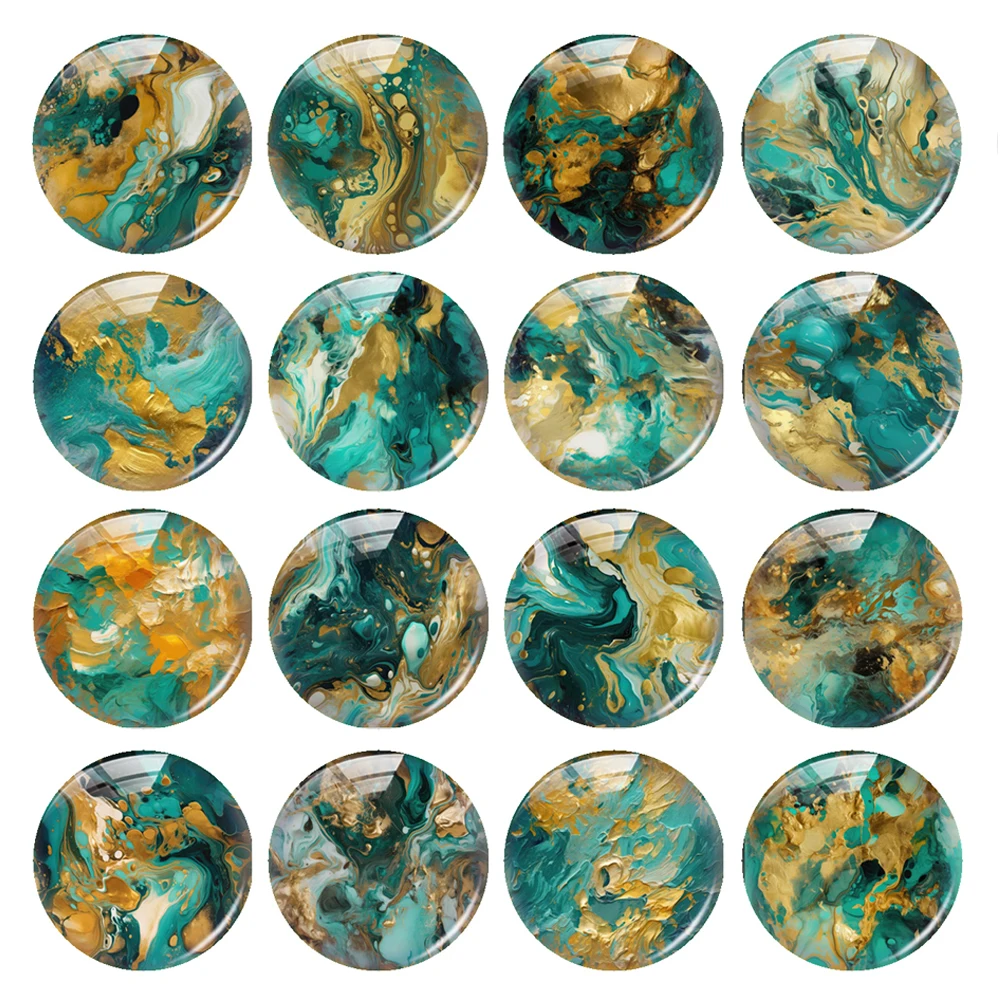 

Handmade Green Yellow Liquid Ink Photo Glass Cabochon Flatback Charms Demo Flat Back Cameo For Diy Jewelry Making Accessories