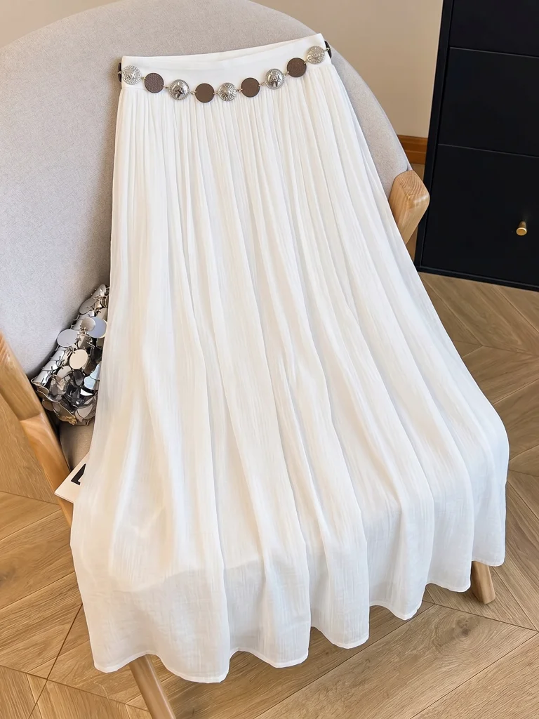 Bohemian Style plus Size Women's Midi Skirt Summer New Texture Sensation Chiffon A-Line Skirt Korean Style High Waist Loose Fit