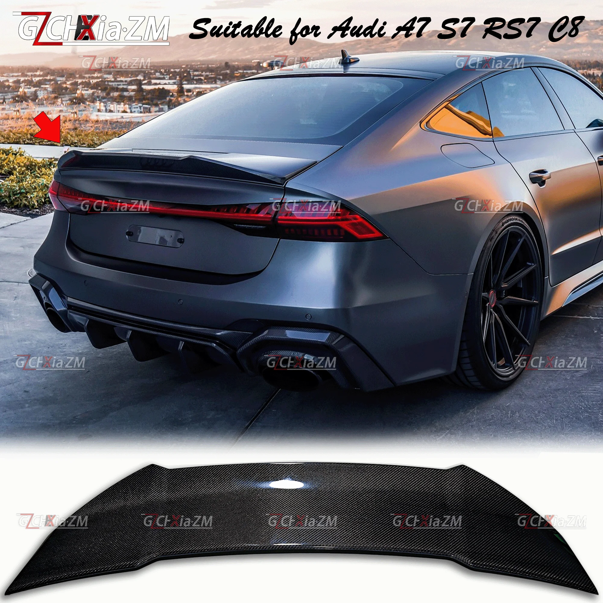For Audi A7 S7 RS7 C8 2019-2025 Rear Spoiler Carbon Fiber Material Trunk Lid Diffuser Body Aerodynamic Kit Tail Wing Accessories