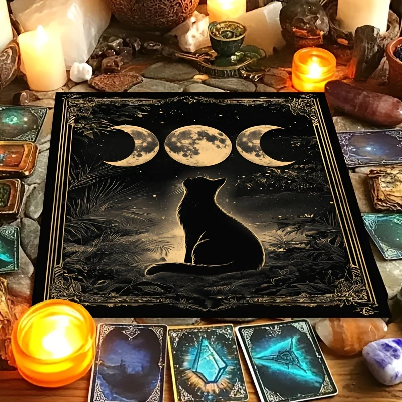 Tarot Cloth Astrology Tarot Cloth Three Card Spread black cat star moon table decoration ritual altar theme tablecloth 1 piece