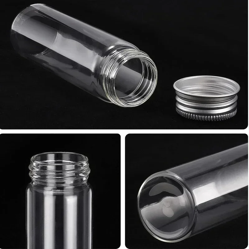 Mini botellas de vidrio de 5-100ml con tapas superiores de tornillo de aluminio, viales de muestra para decoraciones de recuerdos de boda, accesorios de joyería DIY, 5 uds.