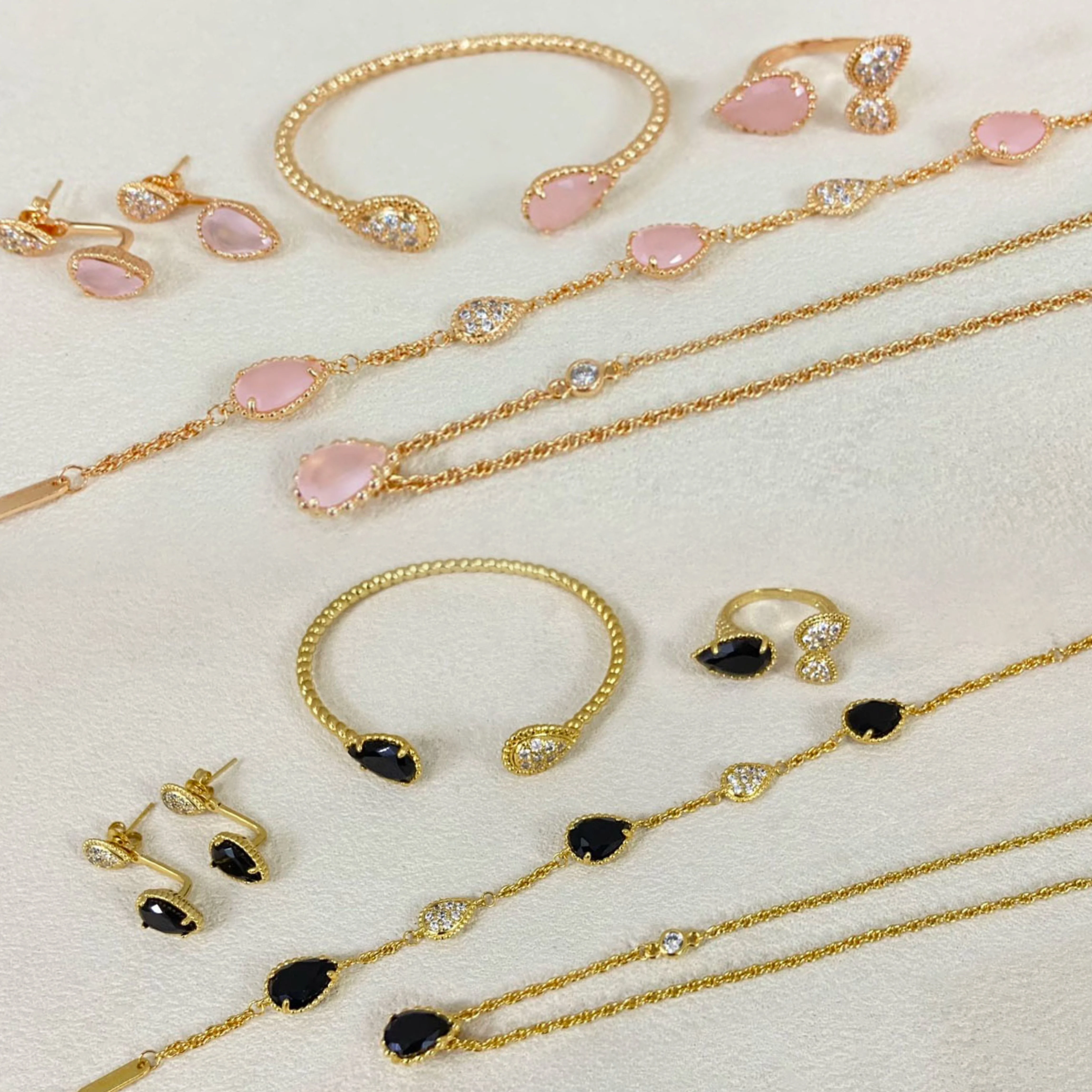 

Water Drop Jewelry Set 925 Silver+Plating Gold/Rose Women's Necklace Open Bangle Bracelet Ring Earrings Wedding Daily Fine Gift