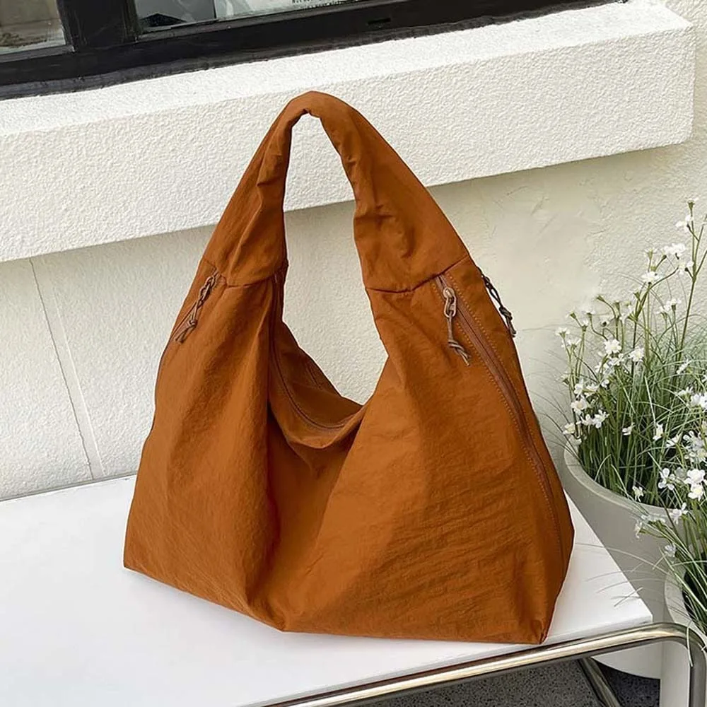 

Casual Nylon Shoulder Bag Double Zipper Design Multi-Pocket Large Capacity Tote Bag Polyester Japanese Style