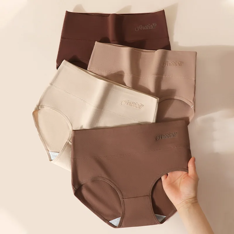 

4 шт., нижнее белье с высокой талией, трусы больших размеров, однотонные простые женские трусики из чистого хлопка, женское нижнее белье, дышащие трусы