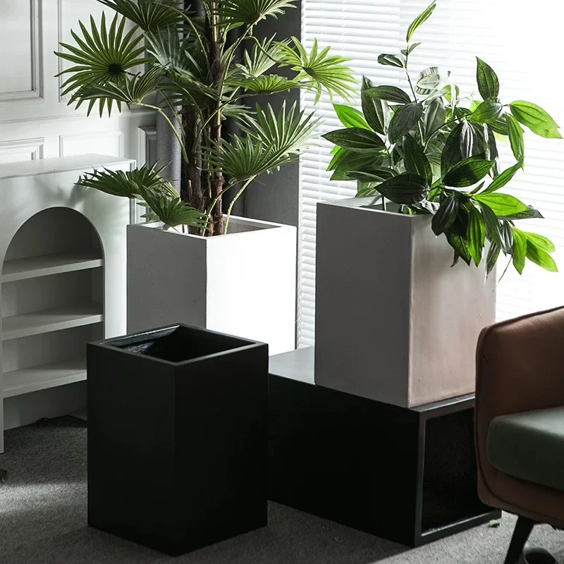 

2026 Garden Planter DesignModern Nordic Custom Black Home Floor square Fiber Clay Planters and Pot Large Indoor Outdoor Garden F