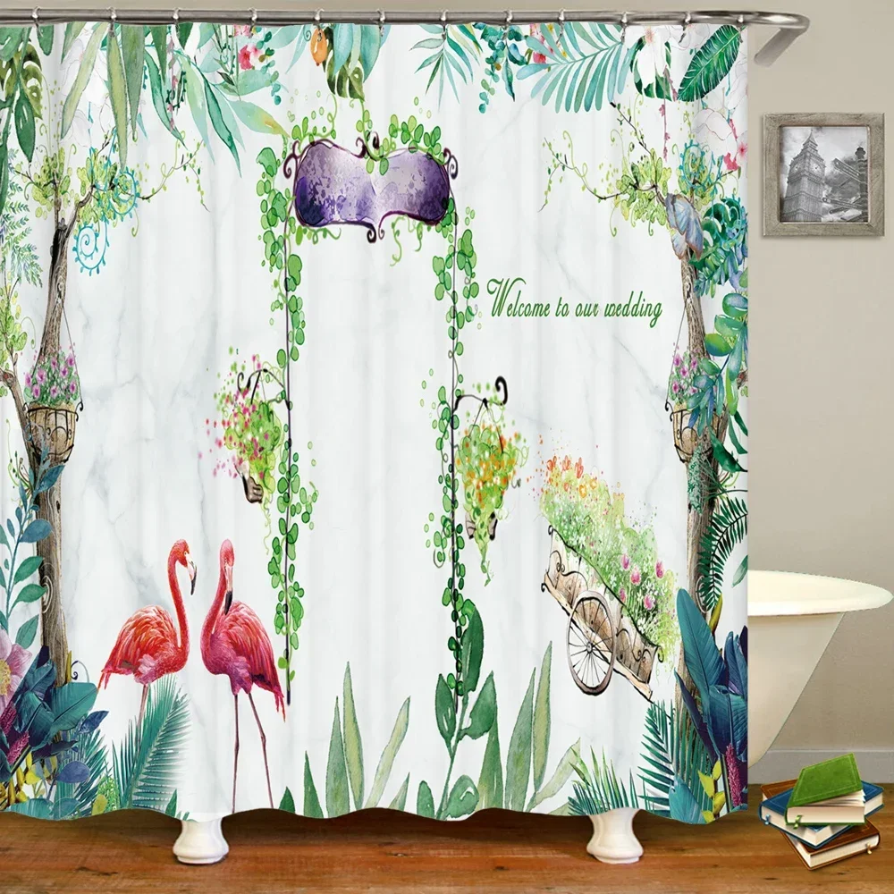 3D Printing Nordic style Plants Leaves Shower Curtain With Hooks Bathroom Polyester Waterproof Home Decor Curtains 180x180cm