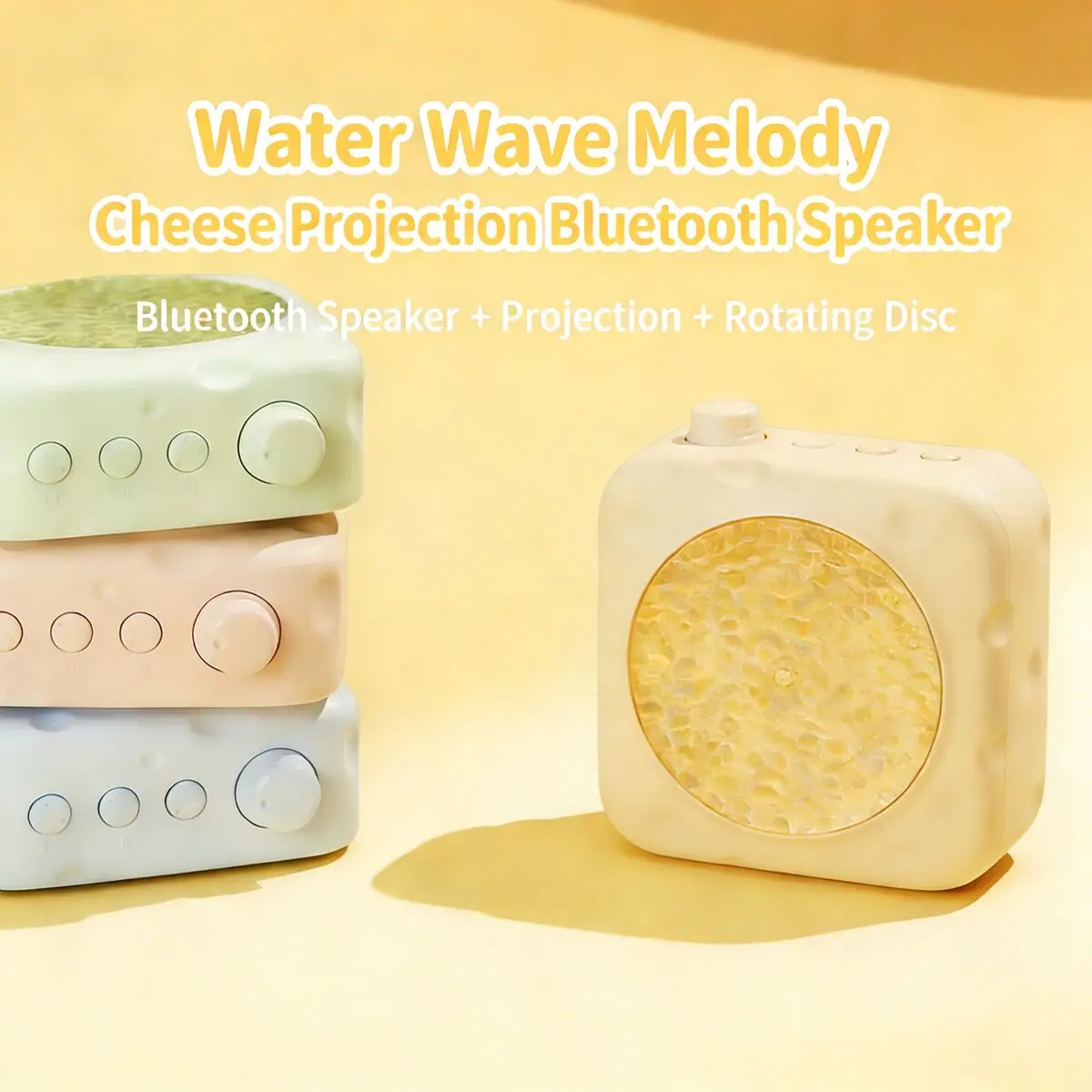 New Creative Cheese Mini Bluetooth Speaker HiFi Subwoofer Portable Water Ripple Projection Ambient Light for Desktop Decoration