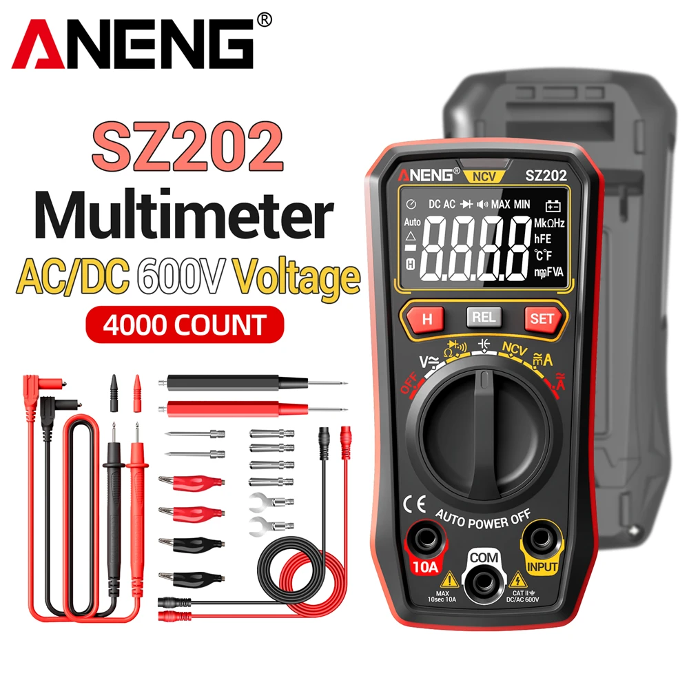 

ANENG SZ202 Digital Multimeter Tester 1999 Counts Buzzer AC/DC Voltage 10A Current Meter Resistance Capacitor NCV Tester Tools