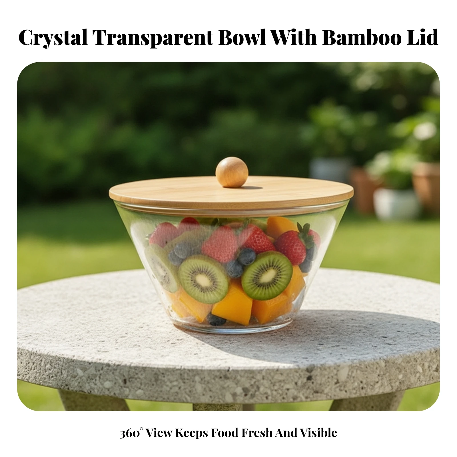 Salad Bowl with Bamboo Lid Robust Salad Bowl with Lid Dessert Serving Container Shatterproof Elegant for Hosts, Kitchen view 4