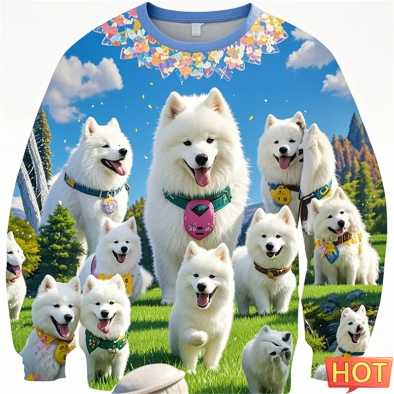 Samoan Dog Graphic Sweatshirts For Men Long Sleeved Pullover Cartoon Outdoor Samoan 3D Printed Sportwear Hoodie Women Children