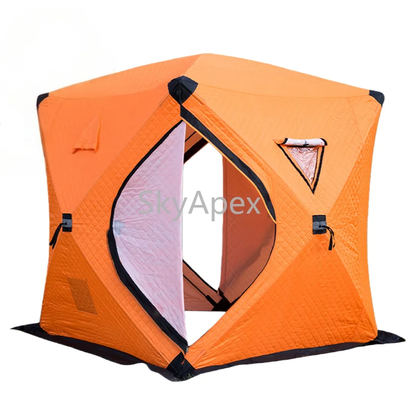 9.5mm Pole 3-Layer Insulated Ice Fishing Shelter 150/180/210cm Instant Pop-up Windproof Waterproof Warm Tent Portable Easy Setup