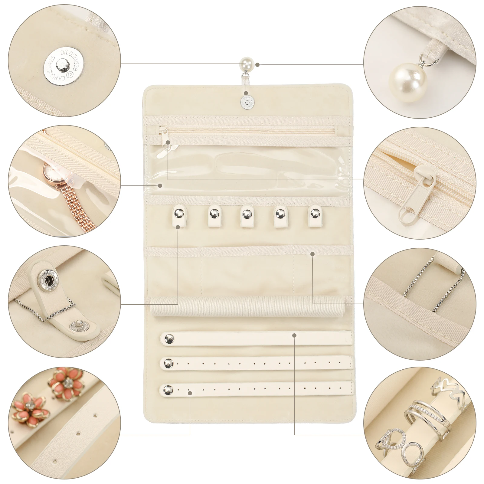 Reis Sieraden Organizer Vrouwen Roll Opvouwbare Sieraden Geval Voor Armband Ring Kettingen Oorbel Draagbare Sieraden Opbergtas