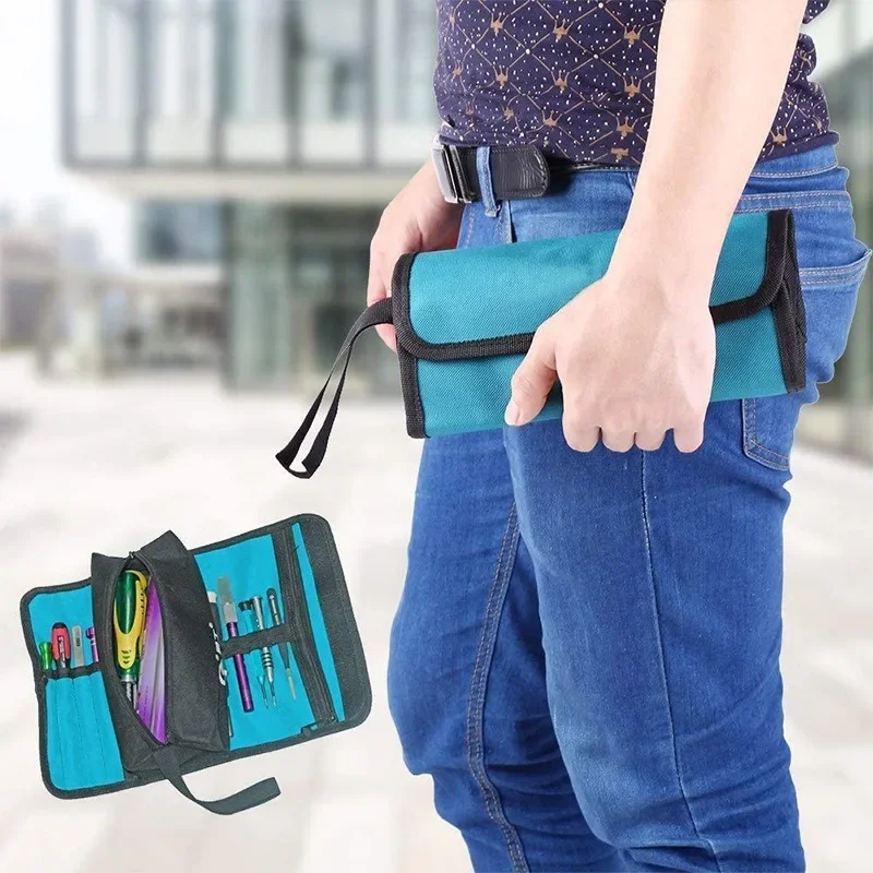 

Portable multifunctional canvas thick wear-resistant tool bag hand-painted electrician small tool storage roll bag