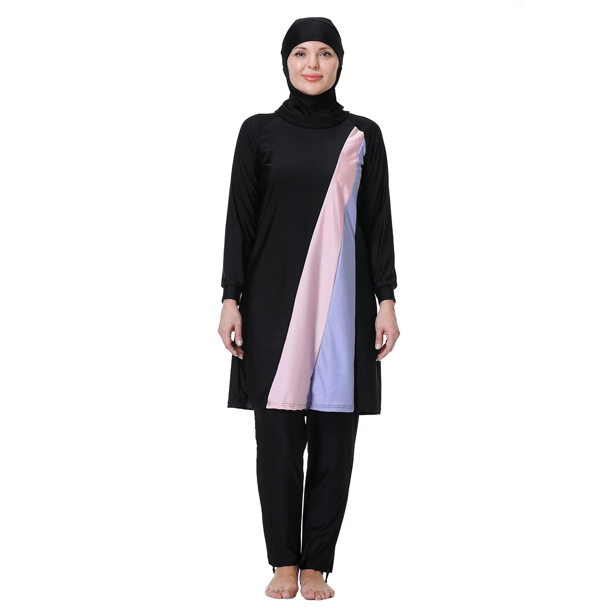 3XL-8XL Muslim Lady Color-matching Long Sleeves Round Collar Modest Swimming Clothes Arab Women 3 PCS Full Cover Loose Swimsuits