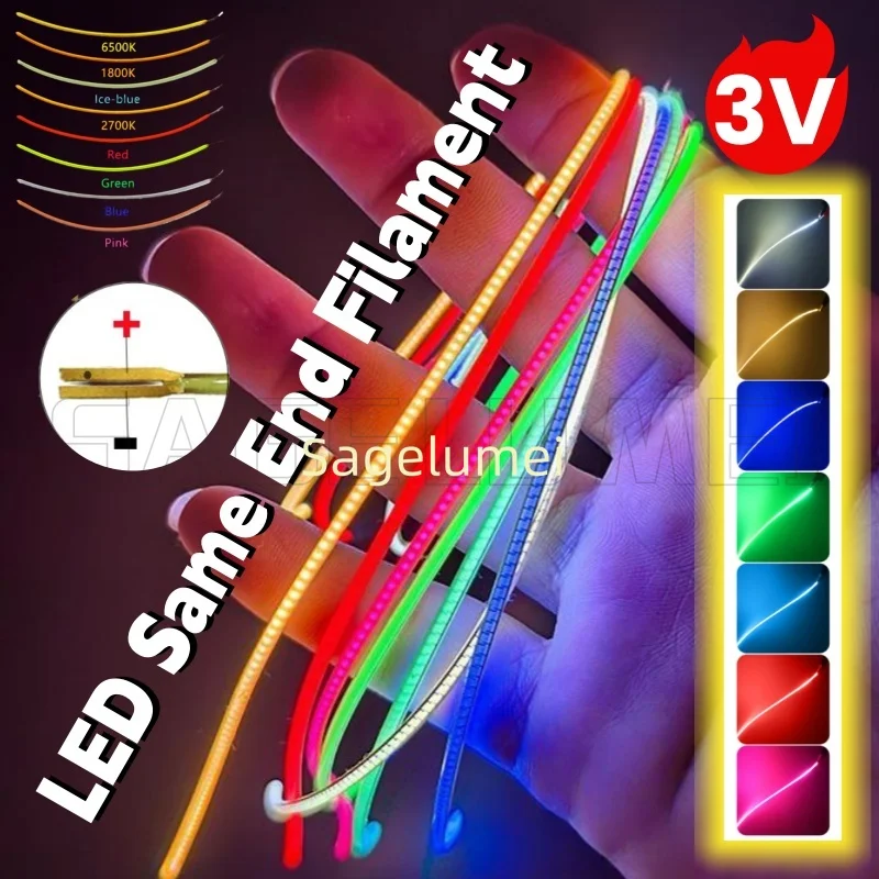 DIY DC3V Positive Negative Same End LED Filament Flexible Edison Bulb Lamp Parts 110/128/190/300mm Party Christmas lights Decor