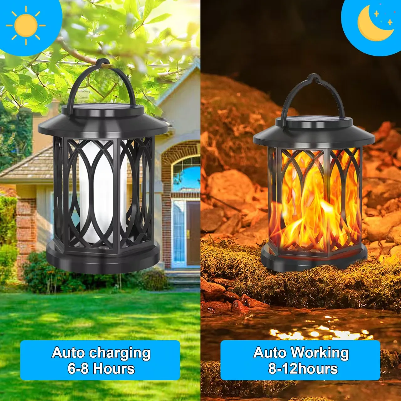 Outdoor solar flame lamp clip lantern chandelier landscape lamp solar lamp high power street lamp garden lamp
