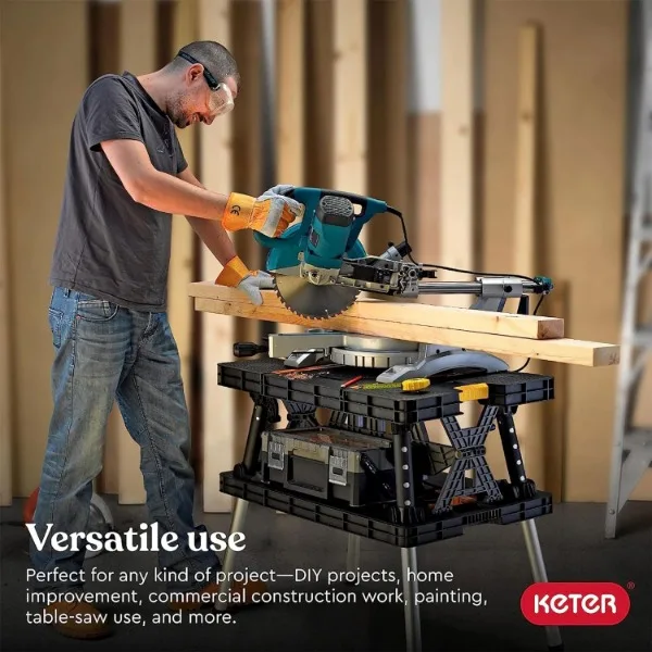 Keter Draagbare Opvouwbare Werktafel Gereedschap Opbergstandaard Werkbank Met 12 Inch Houten Klemmen Voor Zagen, Home Improvement