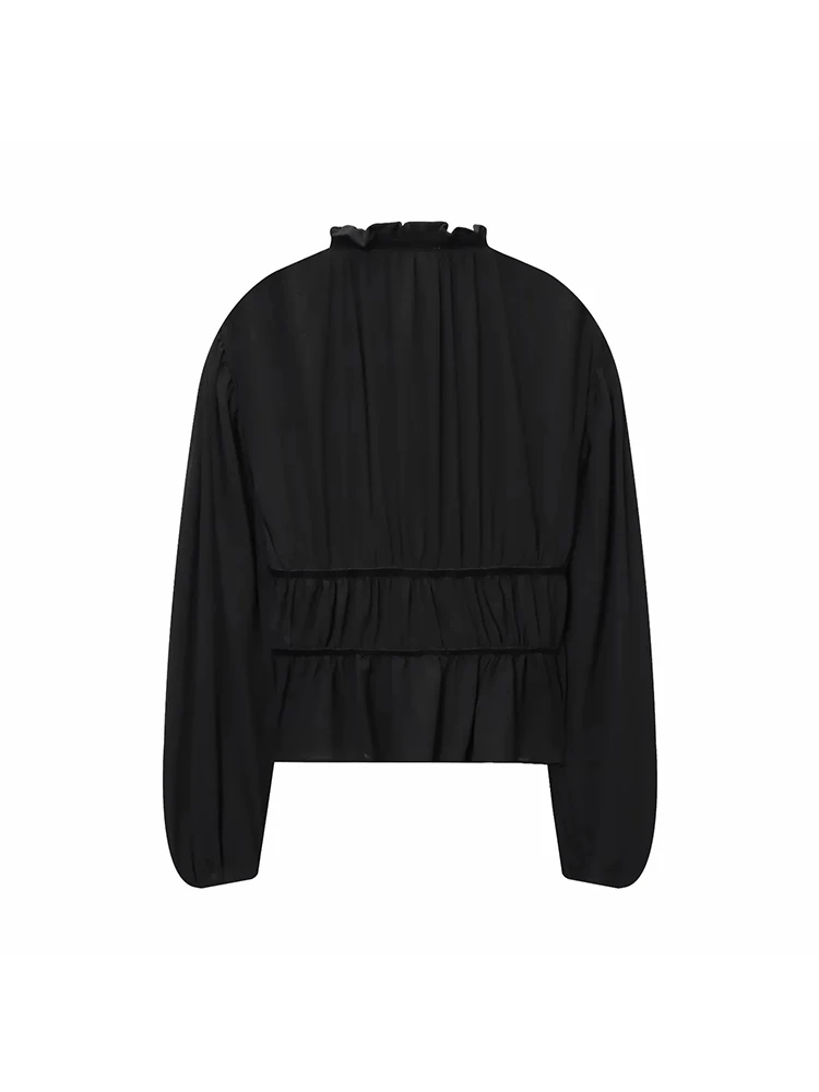 المرأة خريف شتاء جديد ريترو الدانتيل متابعة قميص نسائي بلوزات أنيقة قميص طويل الأكمام بلون النساء بلايز