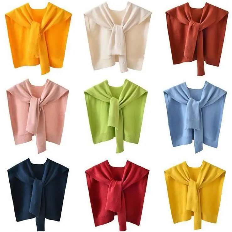 

Spring Autumn Knitted Shawl Women's Thin Style Pashmina Pure Color Summer Knot Fake Collar Scarf Versatile Fashion Accessory