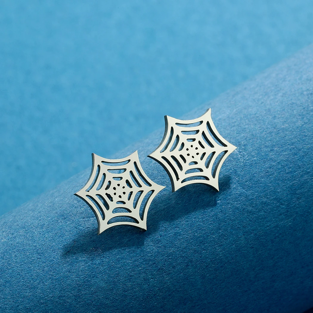 Chandler Stainless Steel Spooky Season Earrings Spider Web Stud Earring Fall Earrings Halloween Gift Jewelry for Men and Women