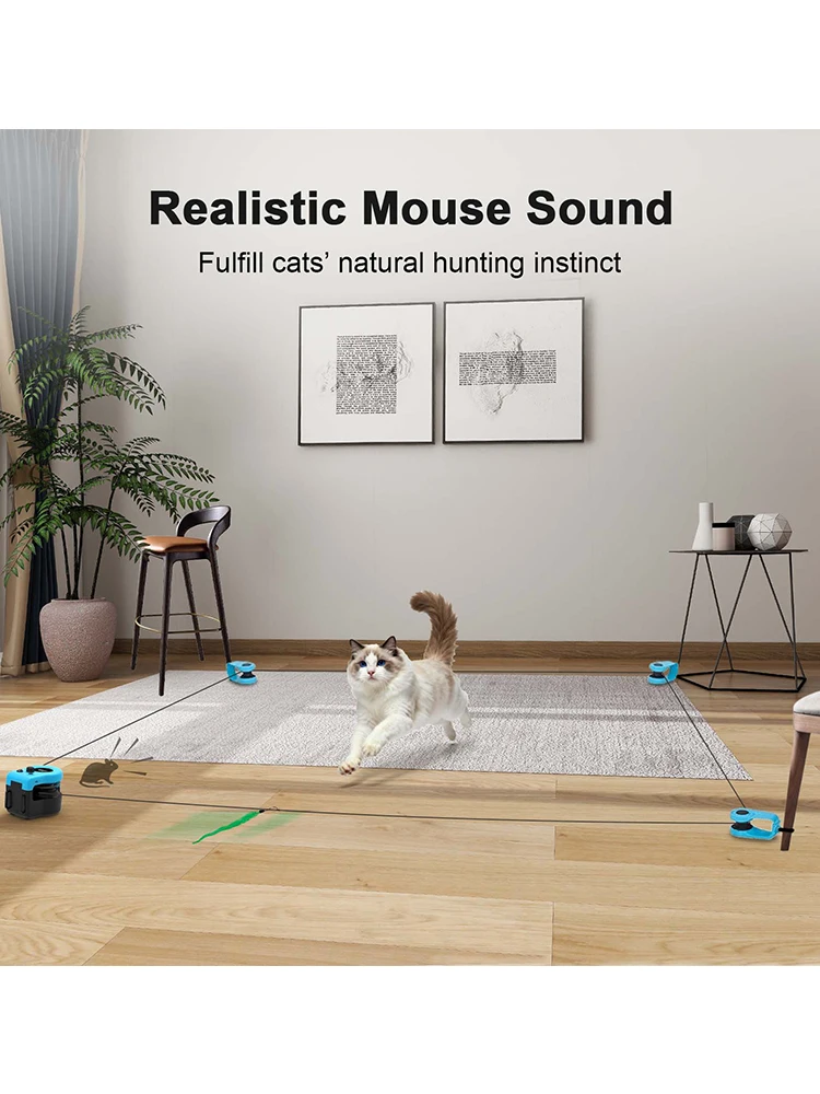 Ferngesteuertes Katzenrennspielzeug mit Einstellbarer Geschwindigkeit, Automatisches Katzen-Schnurverfolgungsspielzeug, DIY Anpassbare Verfolgungsroute, USB-Aufladbares Interaktives Katzenspielzeug