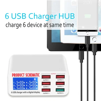 6 USB 충전기 허브 고속 충전기, 6 포트 멀티 포트 충전 스테이션, 스마트 폰용 LED 디스플레이 화면  Best5