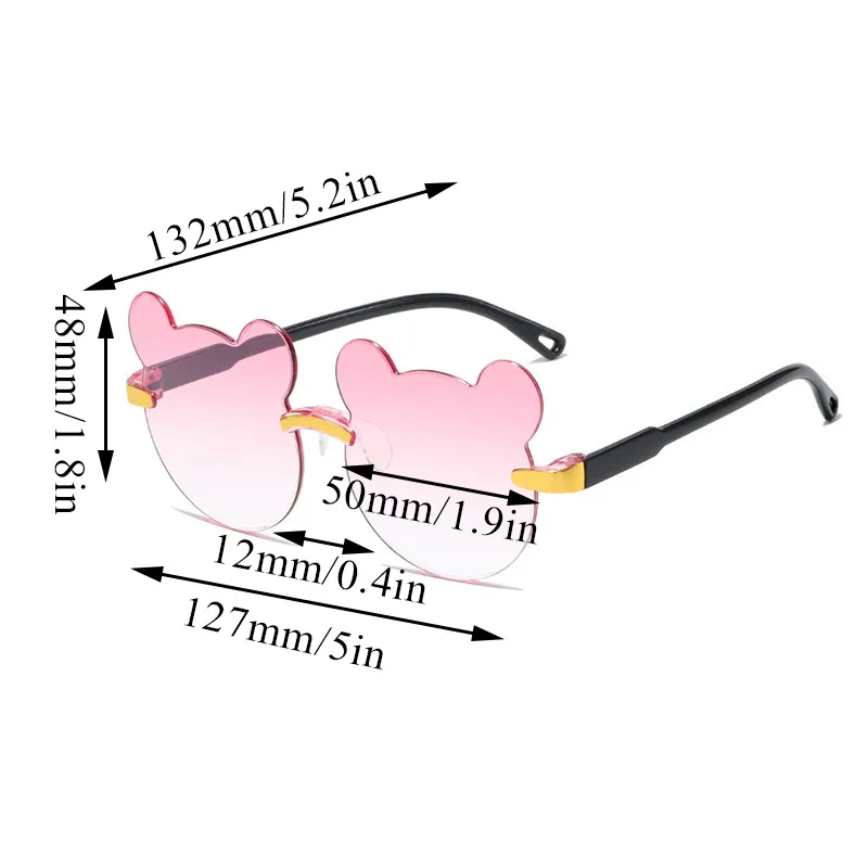 Girls Boys Cartoon Bear Rimless Sunglasses UV400 Children Retro Round Glasses Eyeglass Outdoor Baby Photography Accessories