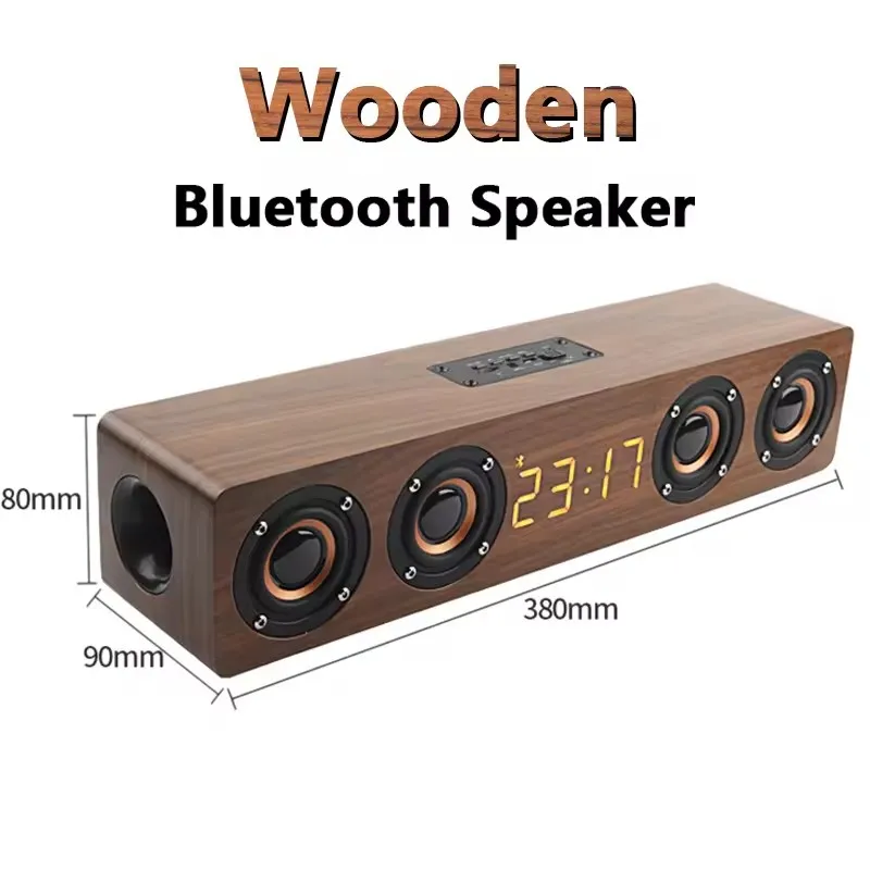 

Wooden Soundbar Wireless Bluetooth Speaker Portable Retro Soundbox Subwoofer for TV Computer with FM Radio TF Card USB Boom Box