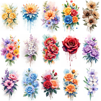 9pcs 3D Body Art Temporary Tattoos Colorful Flower Waterproof Disposable Tattoo Sticker Semi-Permanent Fake Tattoo for Women Men