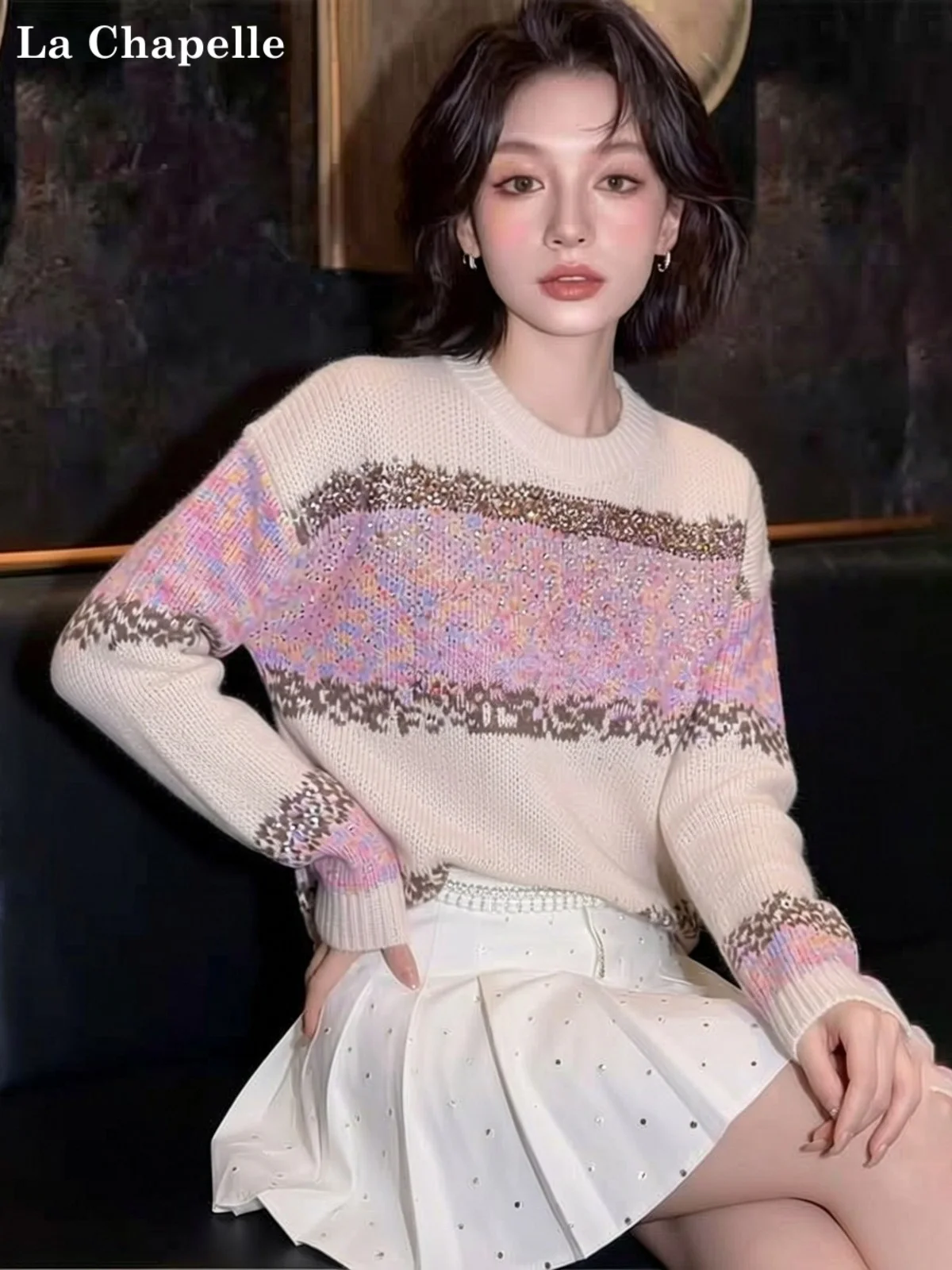 

Женский вязаный свитер La Chapelle с полосатым узором, плотный, с термоэффектом, для весны, осени и зимы, для ношения под одеждой