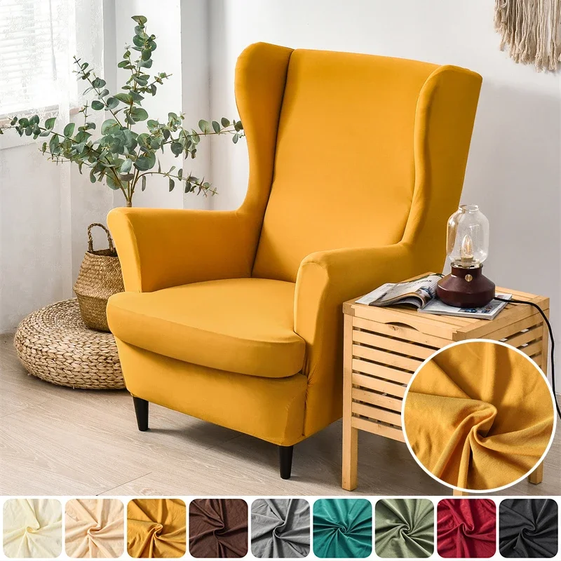 

Elastic Wing Chair Cover Stretch Spandex Wingback Sofa Slipcovers Solid Color Wing Armchair Covers with Cushion Covers