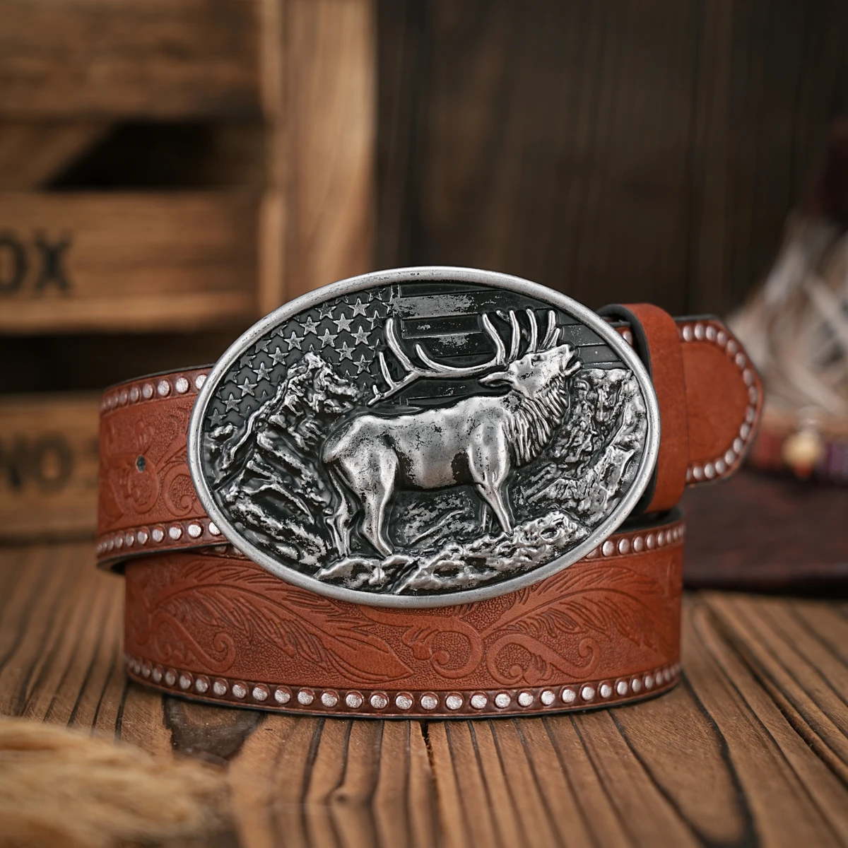 Herren - Damen - Western-Denim - PU-Leder - Gürtel - Vintage-Jeans mit geschnitzter Schnalle – Detail 15