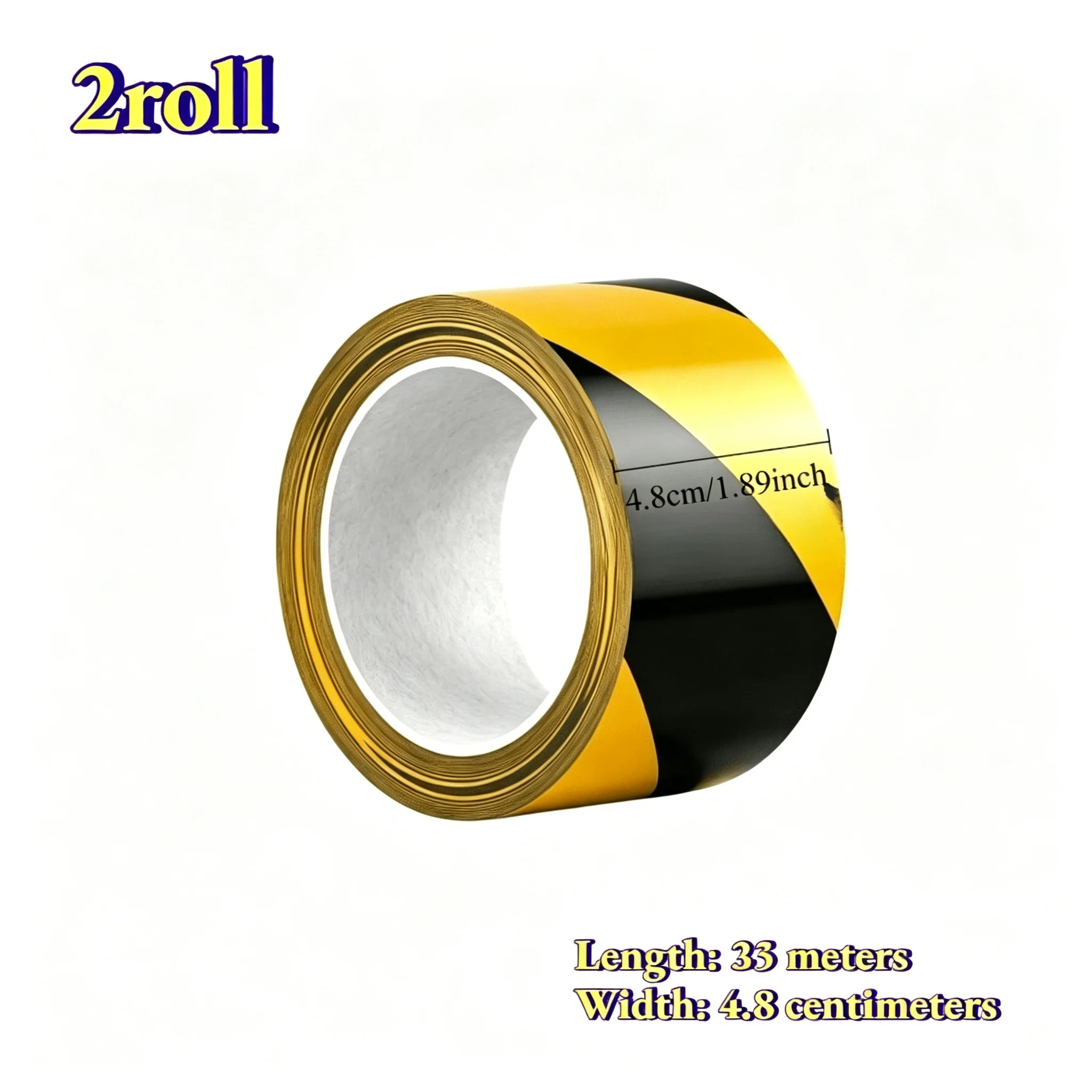 Warning Tape 2 Rolls 4.8cm x 33m Black Yellow Stripe Floor Marking Tape, Waterproof Wear-resistant Self-Adhesive Safety