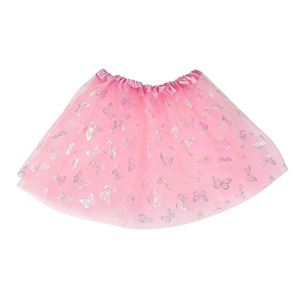 Adult Butterfly Print Tulle Skirt Three-Layered Polyester Fiber Tutu Skirt Elastic Waist A-Line Short Net Gown Princess Style