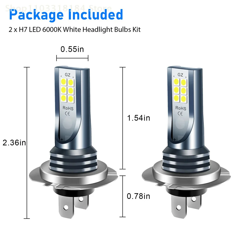 Kit de bombillas LED para faros delanteros H7, luz antiniebla para coche, 110W, luz baja superbrillante, 6000K, resistente al agua, superbrillante, accesorio para vehículo, 2 uds.