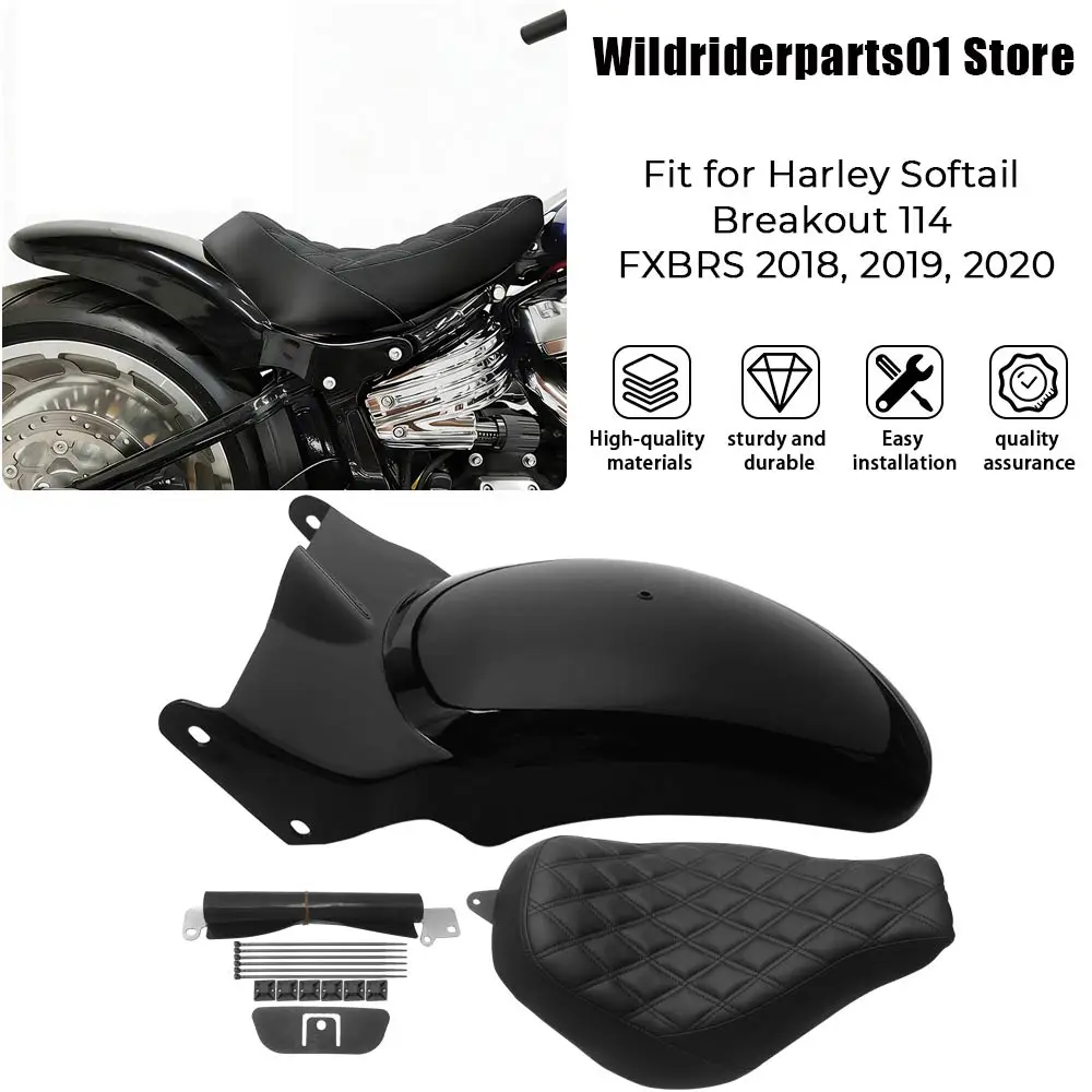 

Комплект аксессуаров для мотоцикла: черное заднее крыло + сиденье для водителя, защита от грязи для Harley Davidson Softail Fat Boy Breakout 2018-26