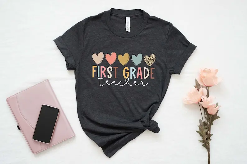 First Grade Teacher Shirt 1st Grade First Day of School Back To School First Grade 100% Cotton Short Sleeve Top Tees Streetwear