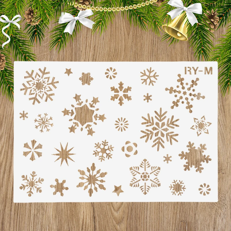 Christmas Snowflakes Shoe Print DIY Layering Template Wall Painting Coloring Embossing Decorative Template Xmas Home Party Decor