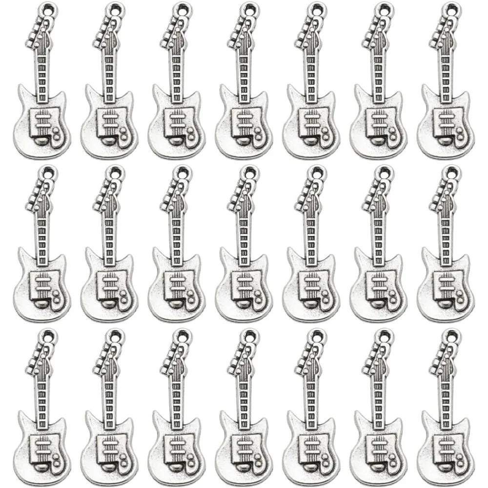 1 Box 50Pcs Vintage Guitar Charms Musical Instruments Charms Bulk Small Antique Silver Music Instrument Charm making kit