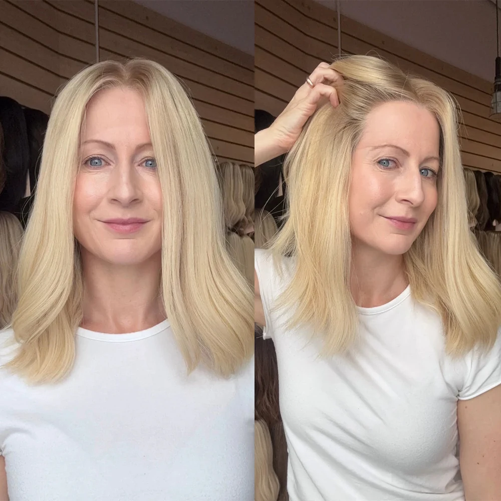 Synthetic Short Bob Wig Warm Baby Blonde Soft Rooted Natural-looking Hairline Glueless Wig Women Daily Use 13x4 Lace Front Wig
