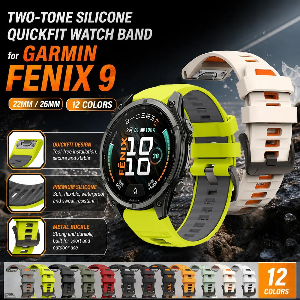Quickfit Silicone Strap For Garmin Fenix 9 47mm 51mm Waterproof Sport Wear‑Resistant 22mm 26mm Strap For Garmin Fenix 6 7 8 7X