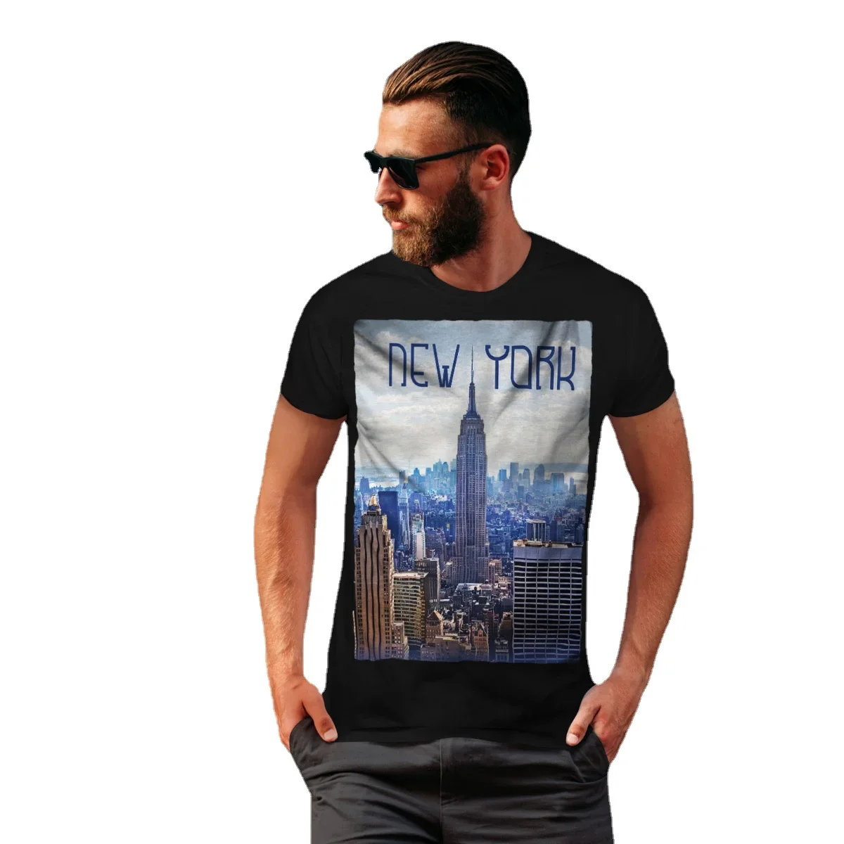 New York Skyscraper Graphic Design Printed T-Shirt. Summer Cotton Short Sleeve O-Neck Men's T Shirt New S-3XL