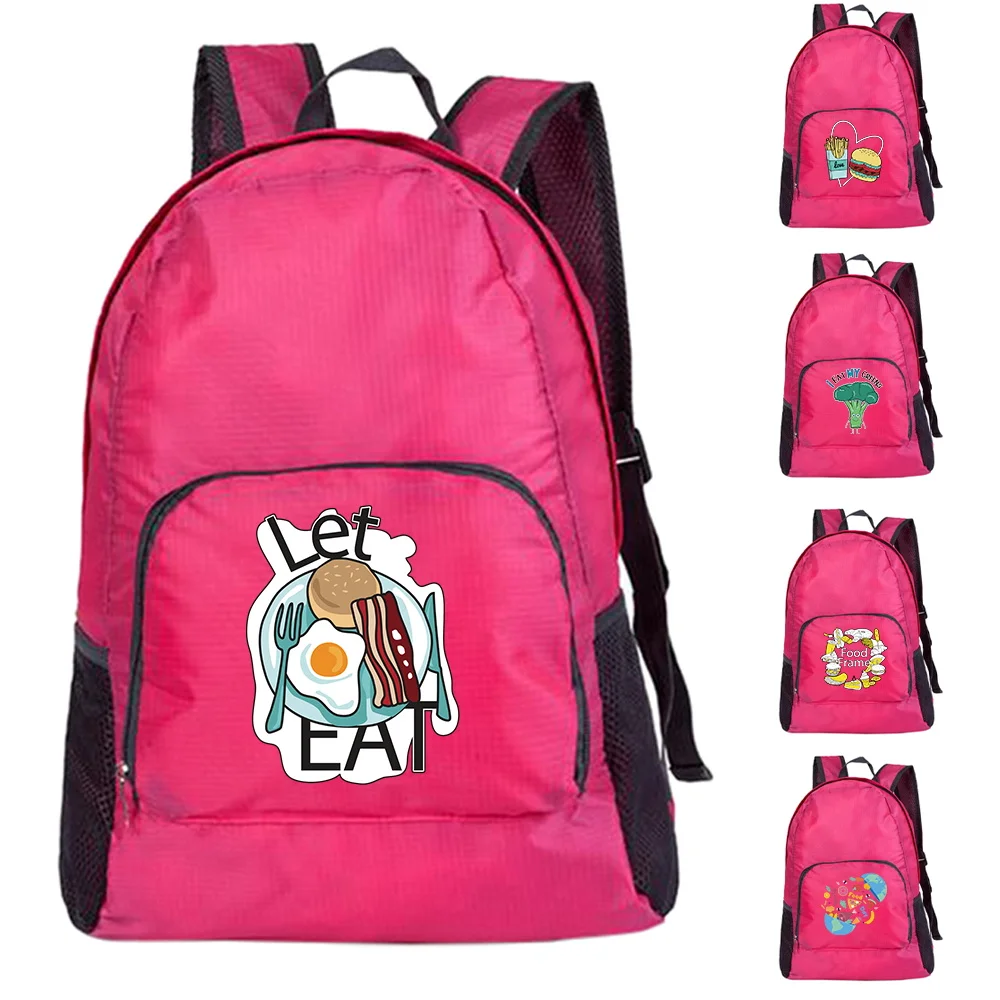 

Food Print Folding Backpack Lightweight Portable Bag Foldable Ultralight Outdoor Pack for Women Men Travel Hiking Organizer Bag