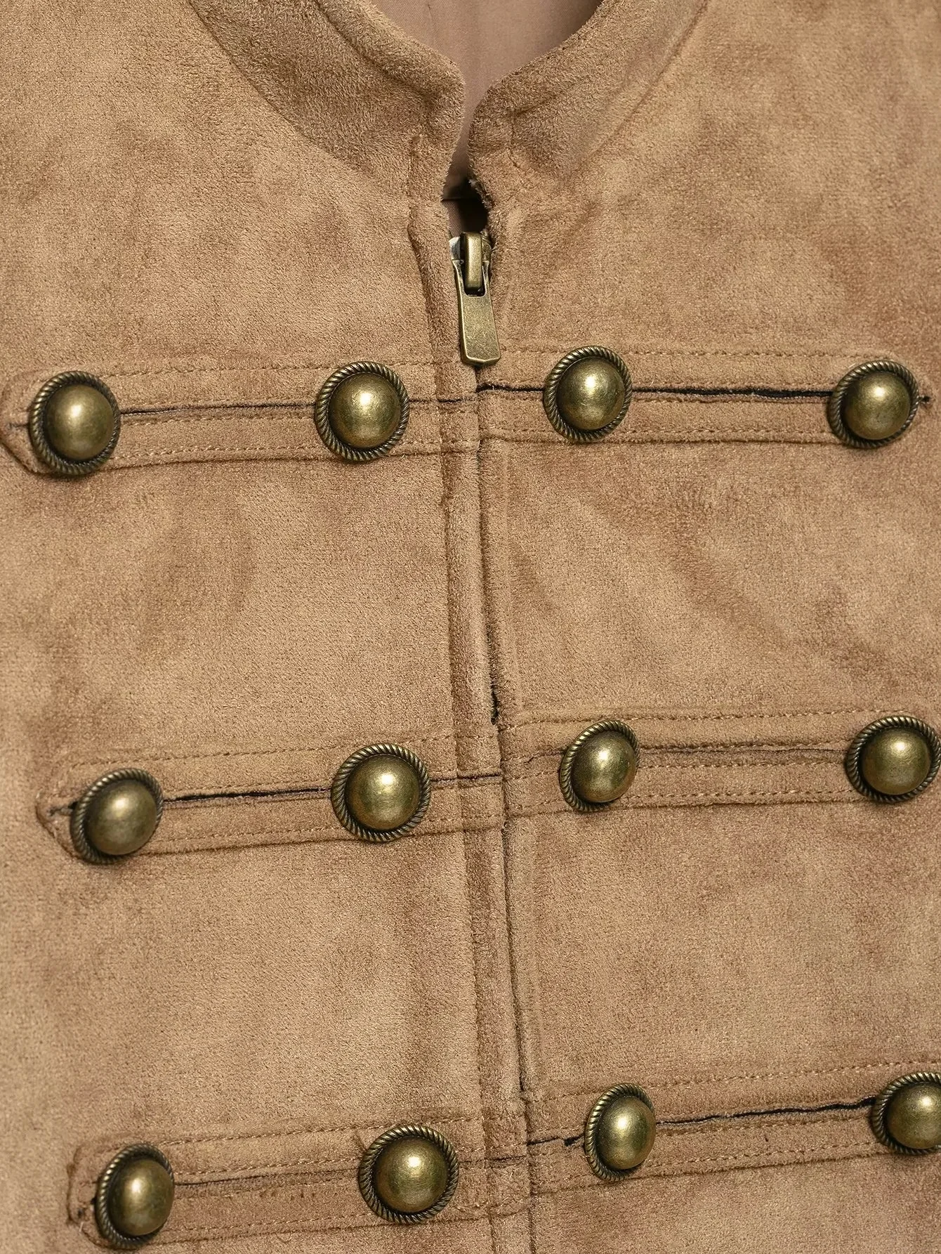 KONDALA Streetwear Vintage Chic Wildleder Khaki Damenjacke mit Knotenknöpfen, Reißverschluss, Langarm, Mode 2026 Herbst-Winter-Jacke – Detail 10