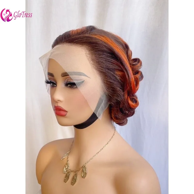 

Luxury 6/8 Inch 13x4 Lace Front Human Hair Wig, 200% Density Brazilian Virgin Remy Curly Hair for Comfortable Fit Color P4/350