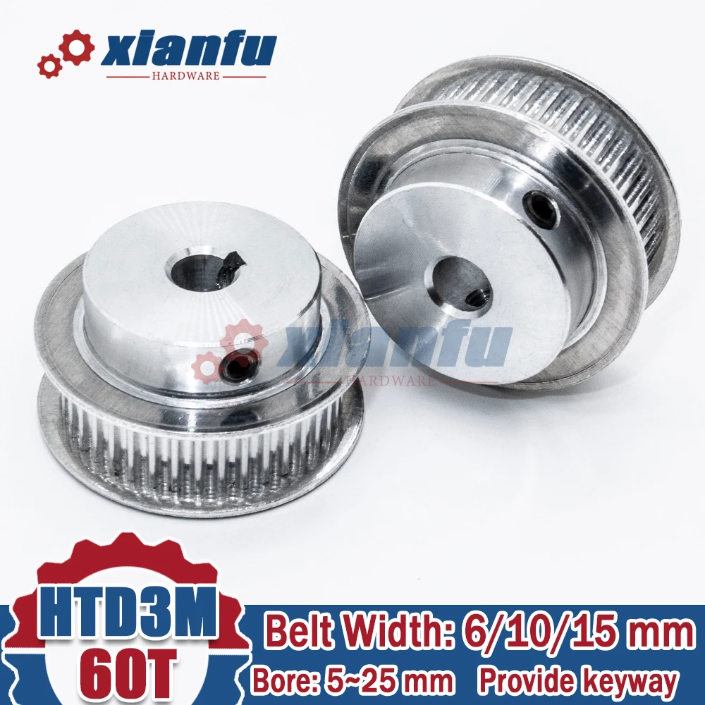 

HTD3M 60 Teeth Timing Pulley 3M Bore 5/6/6.35/8/10/12/14/15/16/18/20/25mm HTD 60T BF Aluminum Wheel 60Teeth Belt Width 6/10/15mm