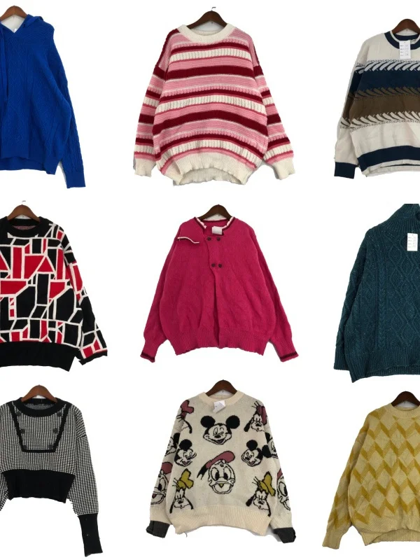 

Vintage ex Woolen Sweater Street Sle Patchwork Print round Ne Long Sve Warmth Winter Knitwear Cartoon Embroidery